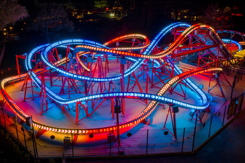 Skyline Attractions P'Sghetti Bowl Children's Coaster Aurora LED Lighting Arrow Drone Shot